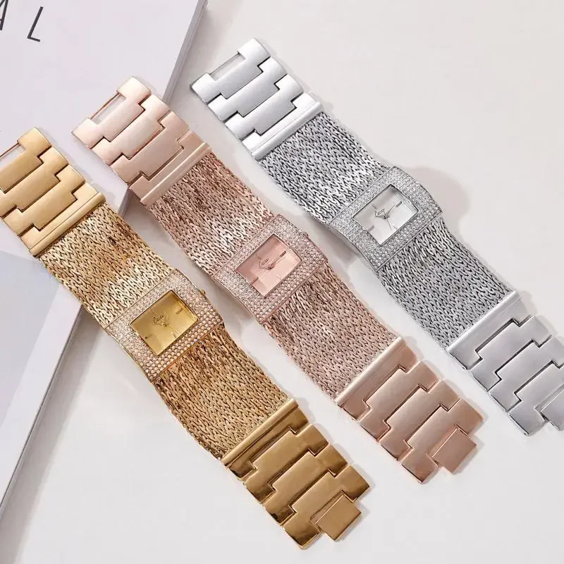 

Square Chain Quartz Watch Women's Luxury Rhinestone Quartz Wristwatch Three Colors Braceletes Stainless Steel Dial Female Clock