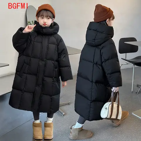 새로운 패션 어린이 롱 다운 코튼 재킷 소년 소녀 가을 겨울 청소년 코튼 패딩 키즈 블랙 캐주얼 후드 코트 아우터웨어