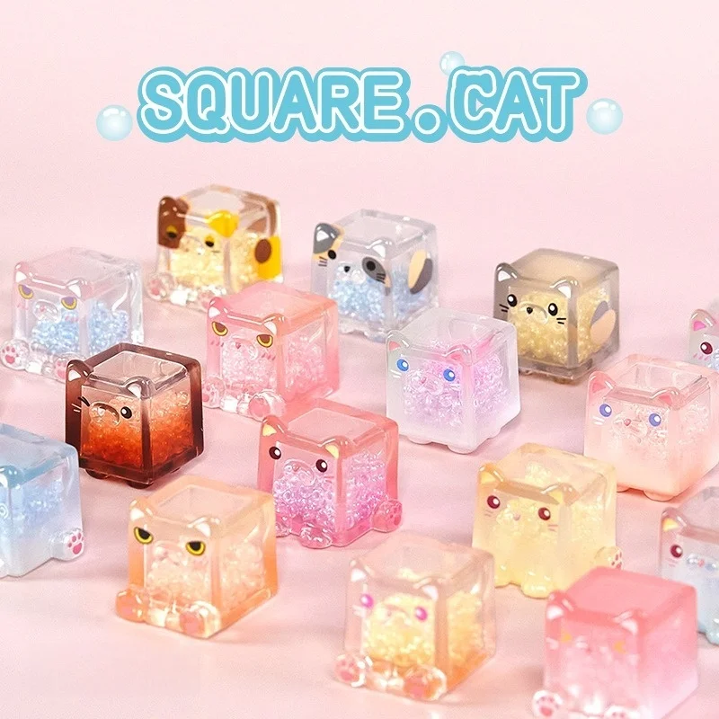

Luminous Square Cat Stacking Ice Frost Series Blind Bag Creative Cartoon Handmade Anime Toy Exquisite Cute Desktop Ornament Gift