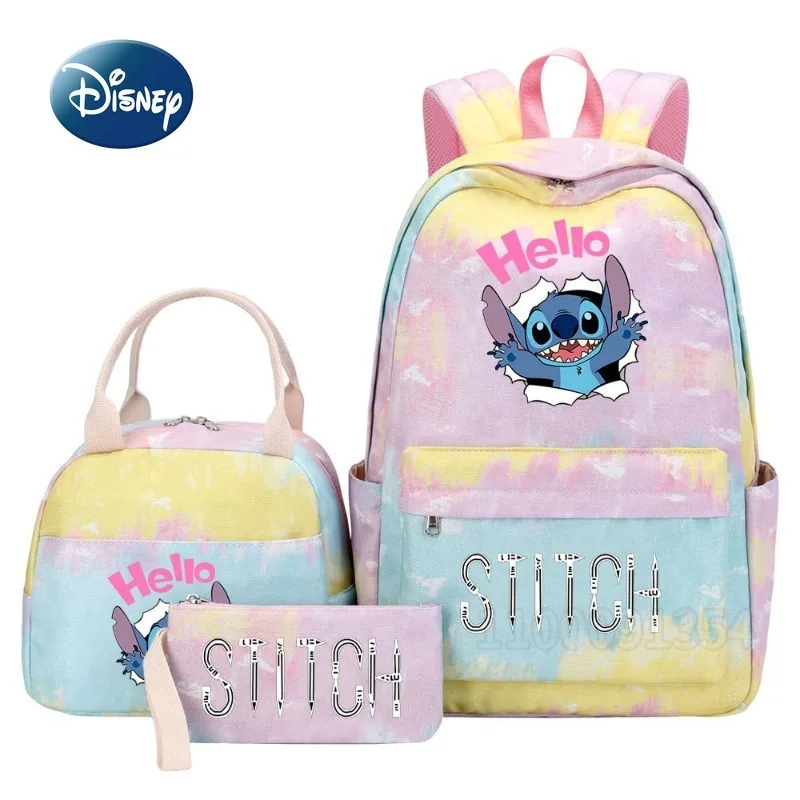 Disney Stitch New Student Backpack Luxury Brand 3-piece Set Fashion Children's Backpack Cartoon Girl Backpack Large Capacity