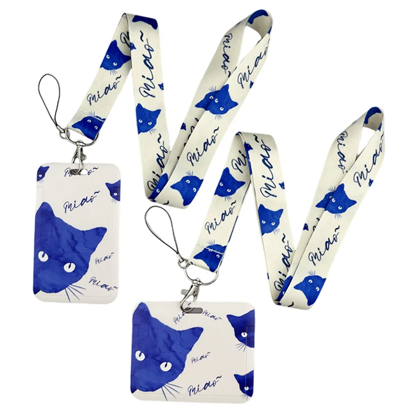 Blue cat Neck Strap Lanyard keychain Mobile Phone Strap ID Badge Holder Rope Key Chain Keyrings Accessories Gift Webbings Ribbon