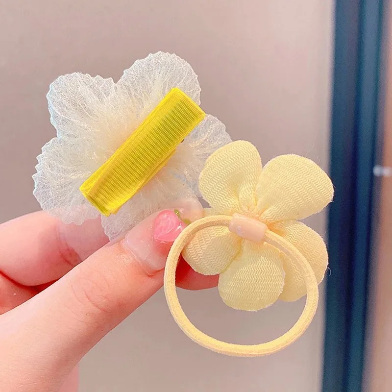 8 Pcs/Set Flower Bow Children\'s Elastic Hair Bands Lace Mesh Girl Hair Clips Sweet Princess Barrettes Baby Hair Accessories