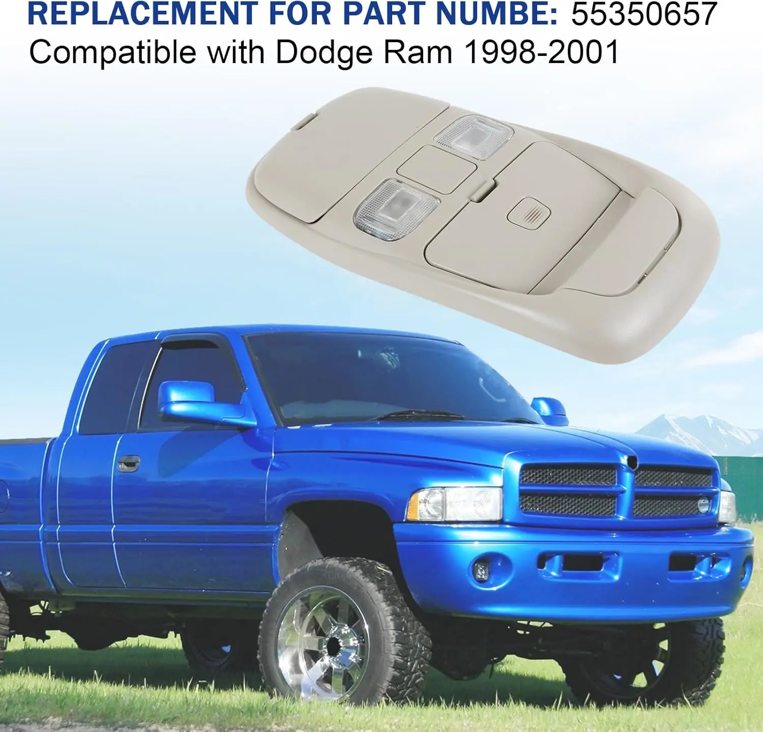 

Overhead Console with Dome LED Lights & SunGlasses Storage Compatible with Dodge Ram 1998-2001 Ram 2500 3500 2002-2002 SN96TL2AA