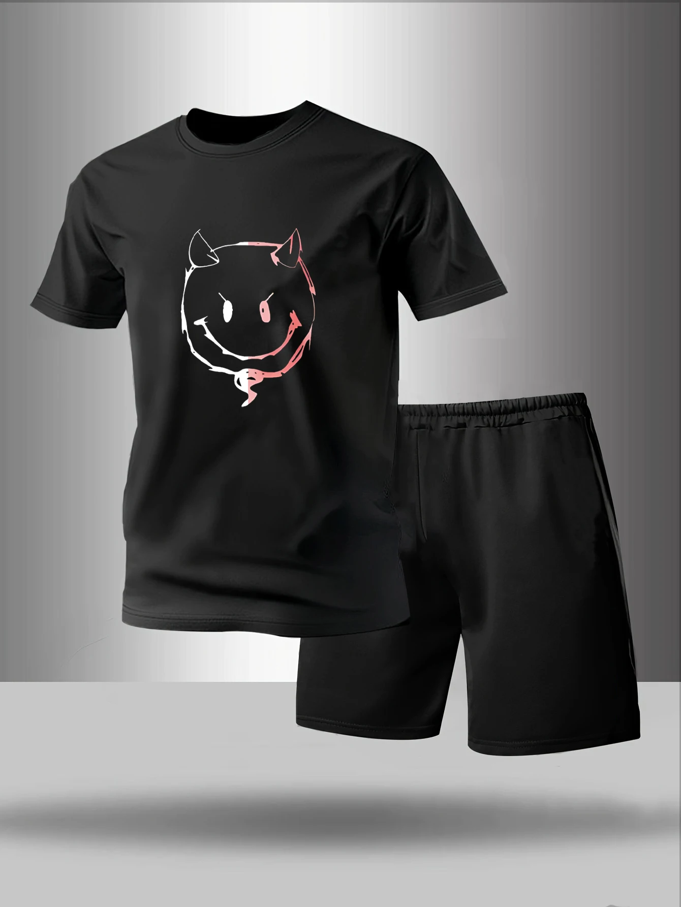 

Two piece men's pajamas for spring summer autumn winter short sleeved shorts fashionable geometric pattern home suit set