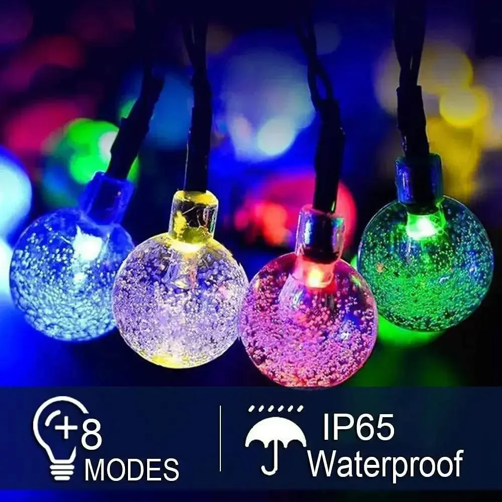 Solar LED String Lights 20LED Outdoor Waterproof Crystal Ball Lights Camping Hanging Fairy Lights For Garden Party Decoration