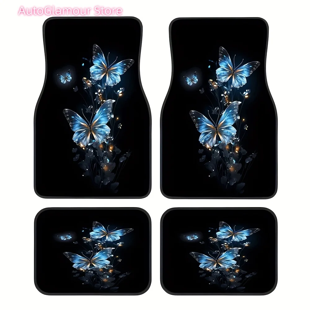 4pcs Set, Night Dream Glow Butterfly Pattern Car Rubber Mats, Universal Non-slip Carpets, Easy to Clean, Pet-friendly Car Access