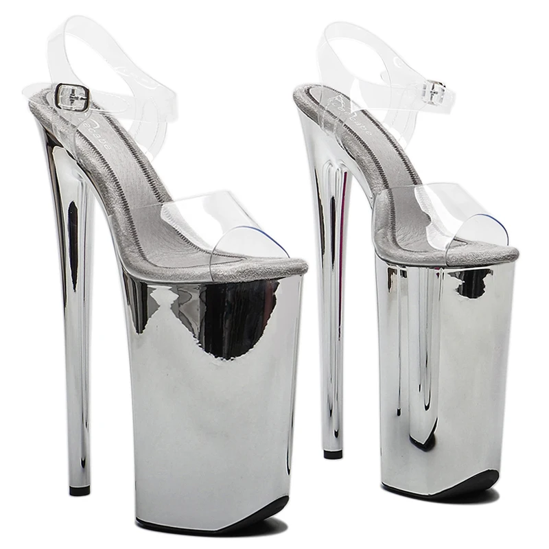 

Leecabe 26CM/10inche PVC upper Open Toe electroplate High Heel platform sexy exotic party sandals Pole Dance shoes