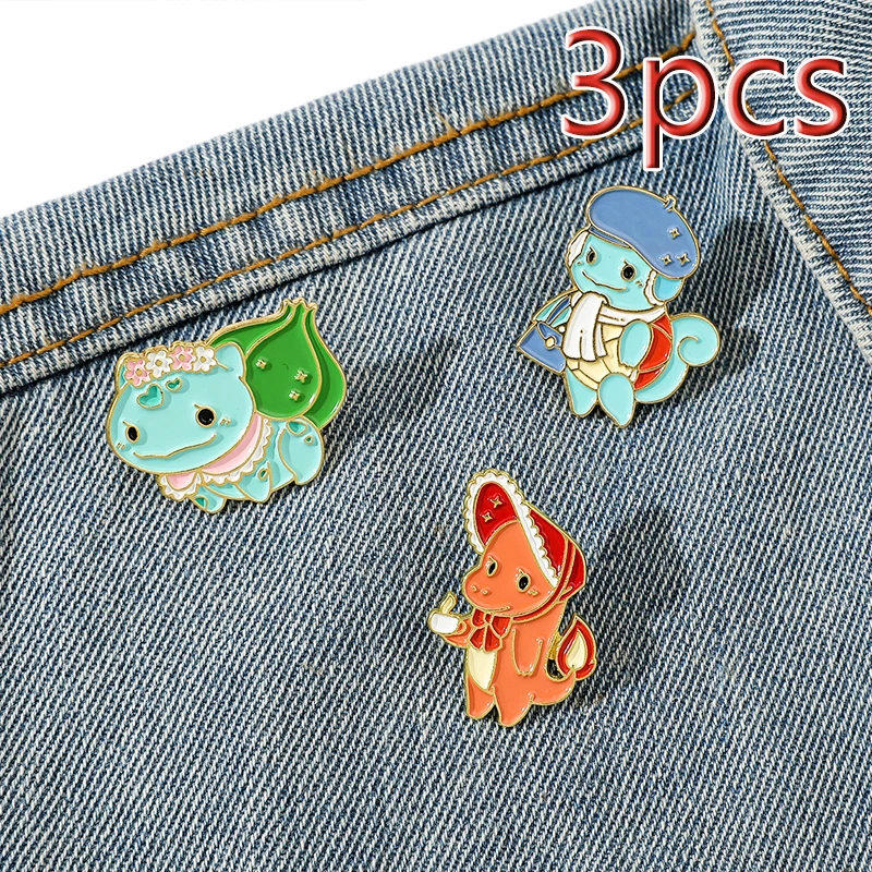 Cute Pikachu Pokemon Brooch Anime Figures Charizard Charmander Squirtle Bulbasaur Enamel Lapel Clothing Pin Badges on Backpack