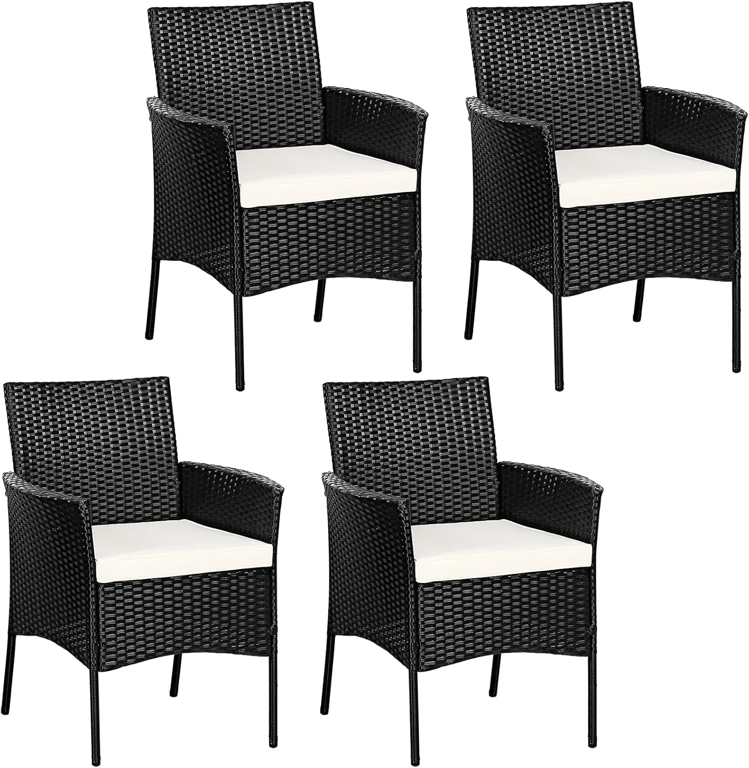 4 Pieces Patio Wicker Chair Outdoor PE Rattan Armchairs with Removable Cushions Patio Dining Resin Wicker Chairs