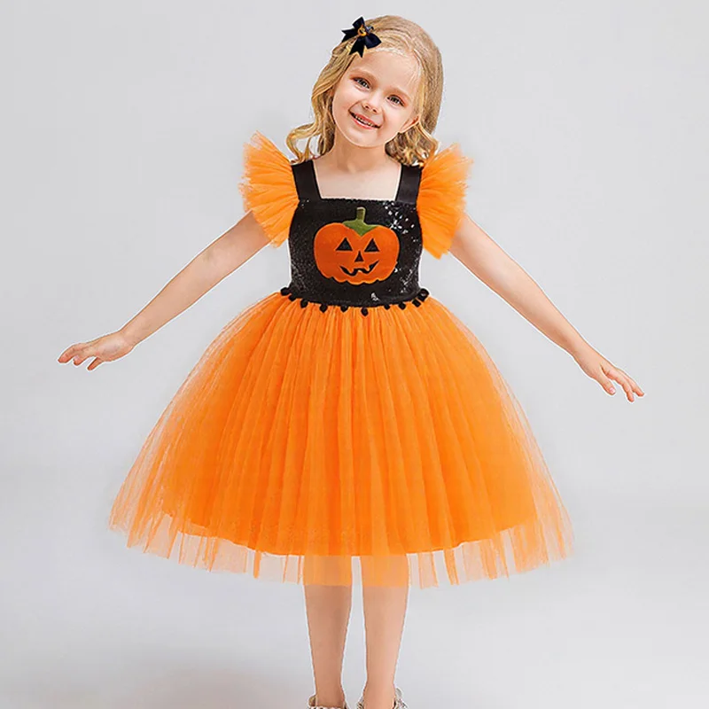 

Halloween Pumpkin Mesh Puff Skirt for Baby Girls Clothing Holiday Show Costume New Kids Party Dress Festive Dinner Dresses 6M-3Y