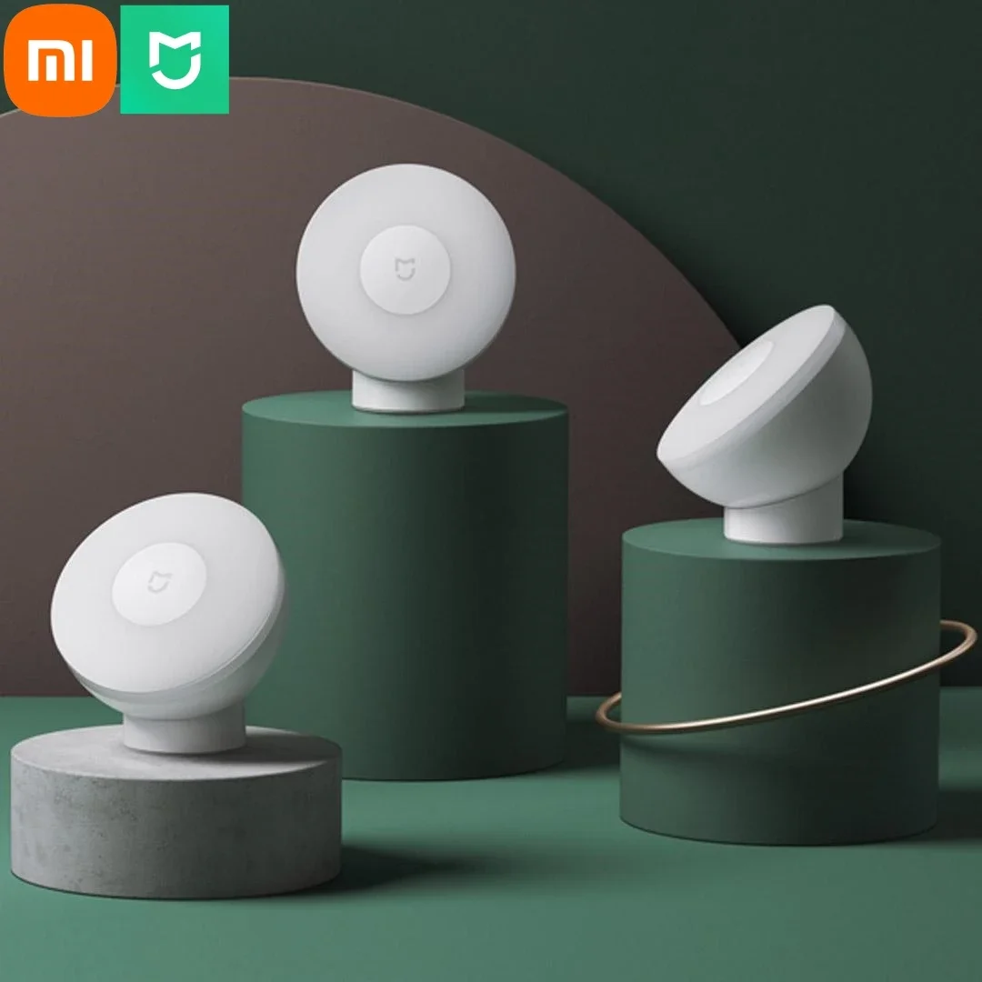 Luce notturna Xiaomi Mijia 2 360 ° Mini lampada da parete a doppio sensore con luce a infrarossi umana magnetica a rotazione 2800K giallo caldo 2 livelli Adju