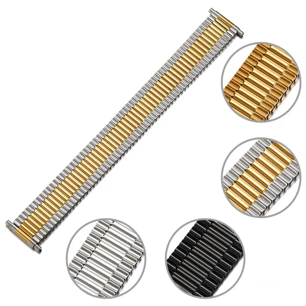 Stainless Steel Stretch Metal Replacement Expansion Watch Band with Self-Adjusting Straight End Comfortable Stretch Watch Band