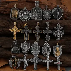 Stainless Steel Religion Jesus Cross Archangel Pendant Necklace Men Women Christianity Amulet Gold Color Punk Hip Hop Necklace