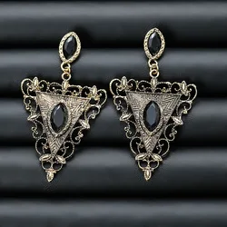 European and American Vintage Black Geometric Pendant Triangular Court Personality Temperament Exaggerated Earrings Jewelry Gift