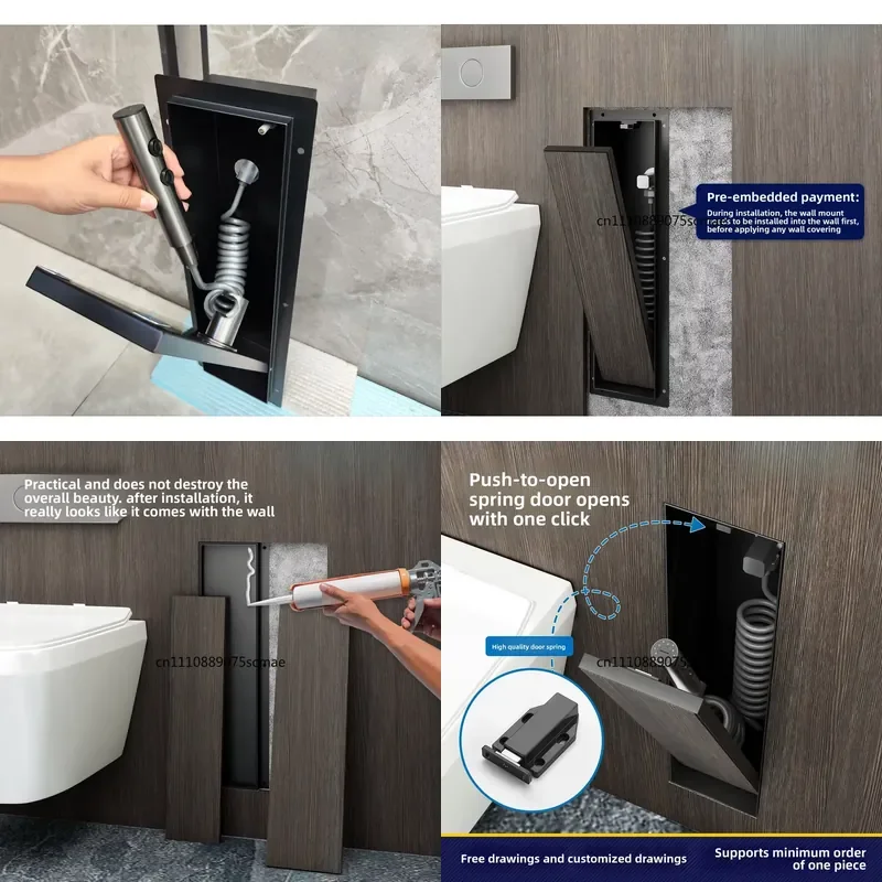 304 Stainless Steel Recessed Bathroom Wall Niche for Embedded Hidden Bidet Sprayer and Toilet Paper Holder In-Wall Storage