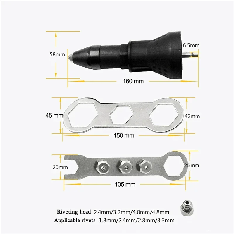 Imagem -03 - Elétrica Rivet Nut Gun Pull Drill Riveter Adaptador de Conversão para Rebitador sem Fio Nozzle Nut Tool Manual Nail Gun Riveting Tools