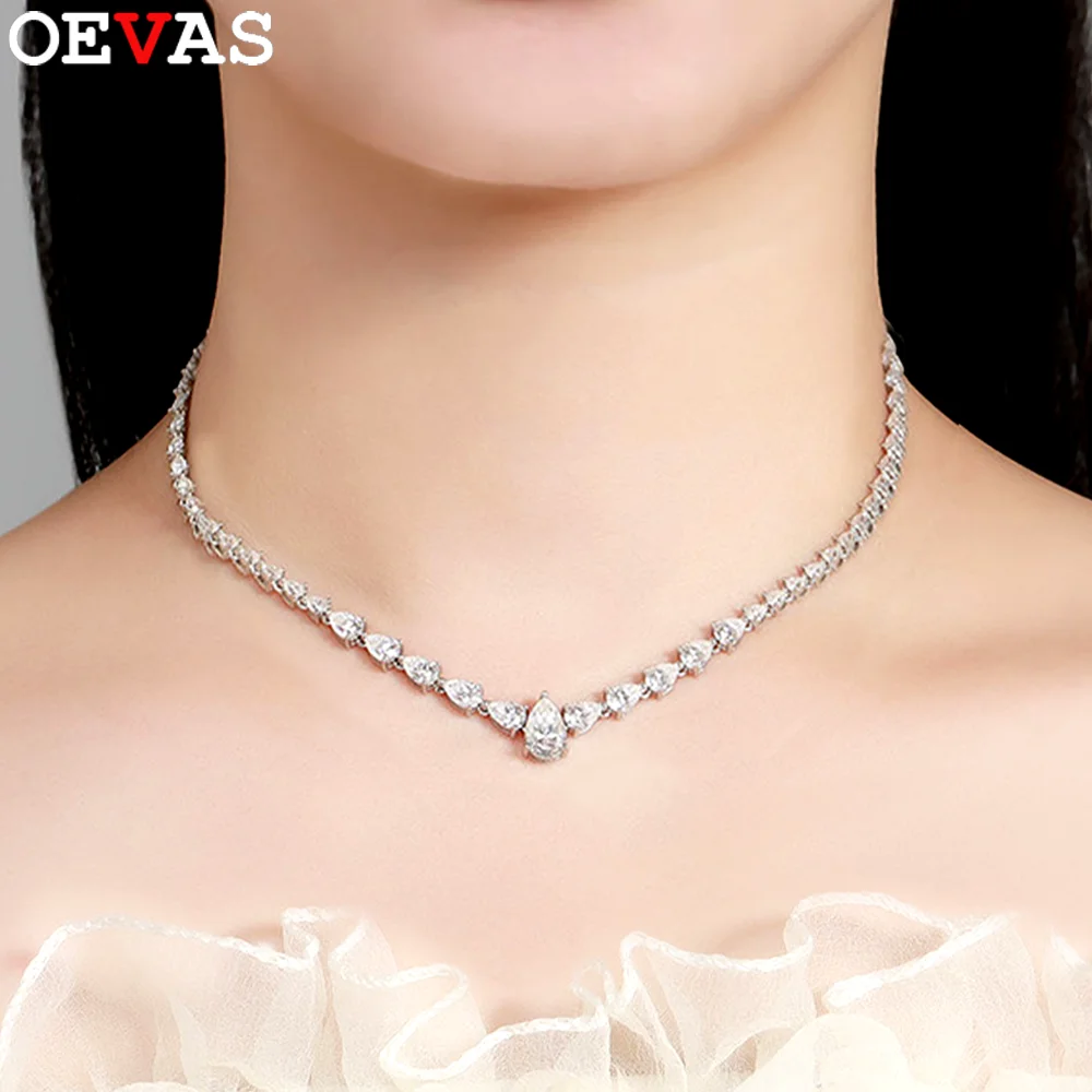 

OEVAS Waterdrop Full Moissanite Tennis Necklace for Women S925 Silver Pear Cut Lab Diamond Choker Luxury Wedding Fine Jewelry
