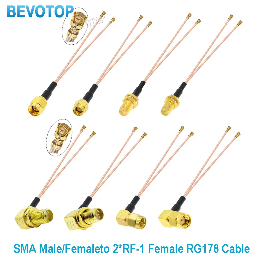 1PCS SMA to Ufl Splitter Cable RP-SMA / SMA Male to 2 x IPX-1 Female Jack Y Type RG178 RF Coaxial Extension Jumper