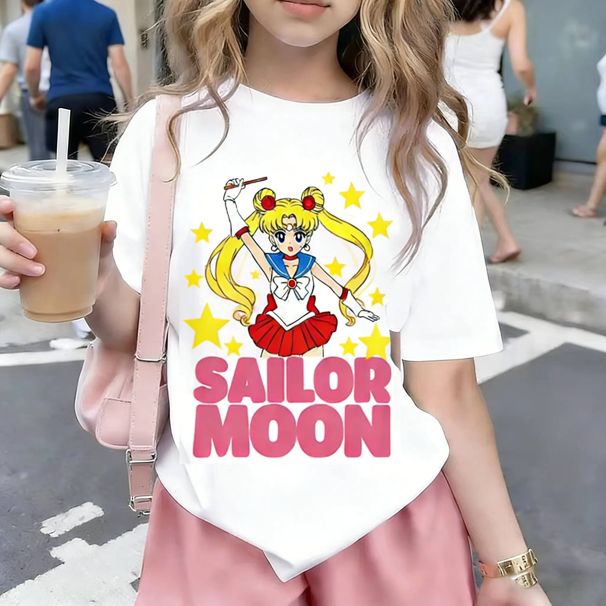 

Футболка с коротким рукавом «Сейлор Мун» для детей, мужчин и женщин, повседневный топ, летняя футболка с мультяшным принтом, уличная мода Y2K, коллекция 2026