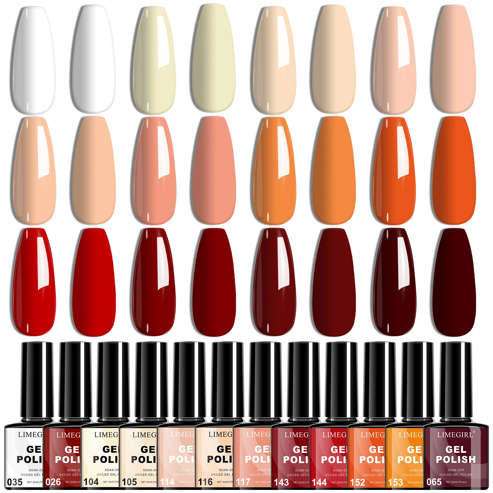 Limegirl 12 cores gel unha polonês kit 8ml arte do prego uv led polimento gel semi-permanente imersão vácuo polimento gel conjunto