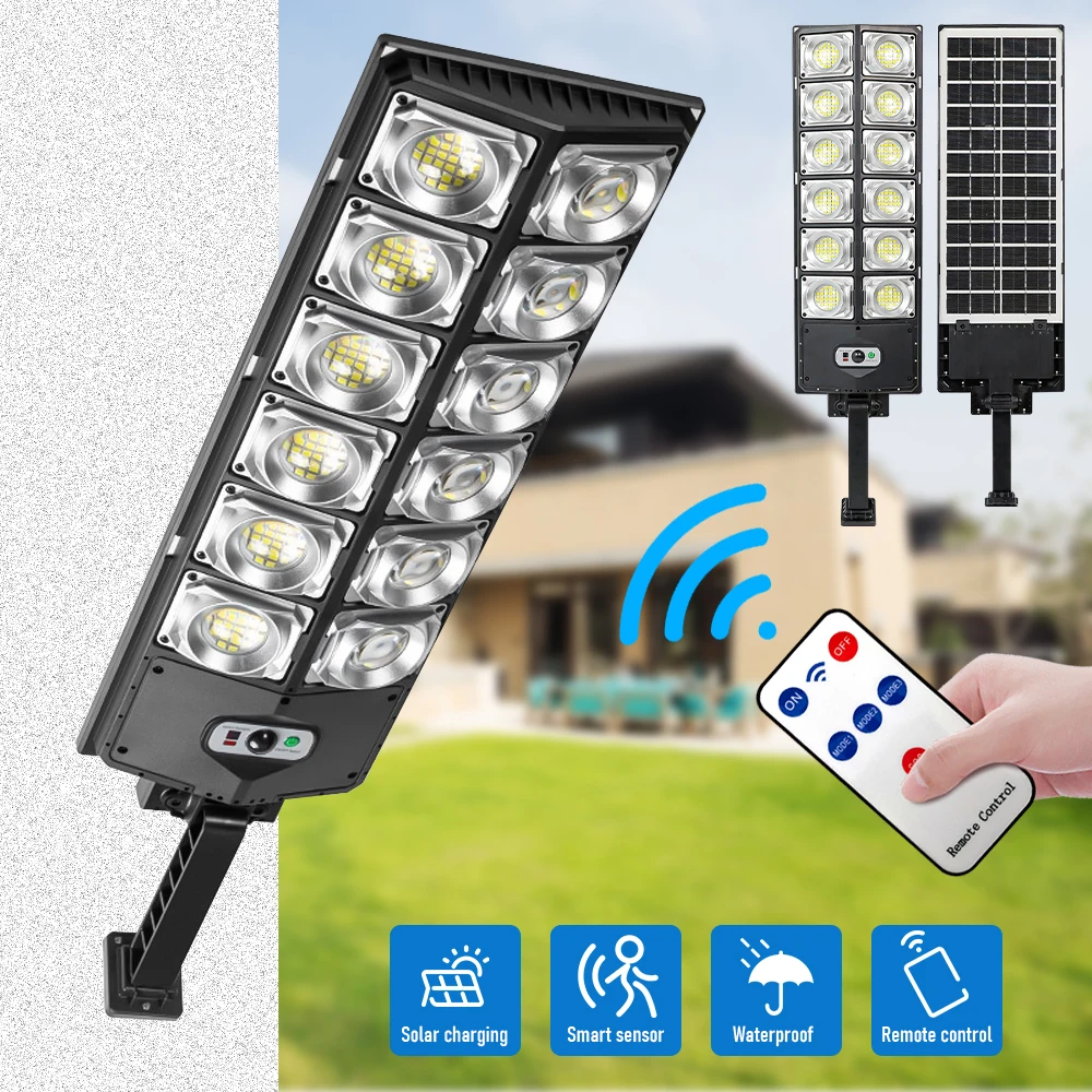 Solar Street Lights Outdoor Waterproof Led Lamp Security Motion Sensor 360 LED 3Mode with Remote Control Garden Street Lamp