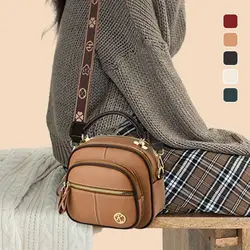 Multi Compartment Leather Crossbody Bag Multifunctional Adjustable Women Satchels Wide Shoulder Strap Large Capacity Handbag