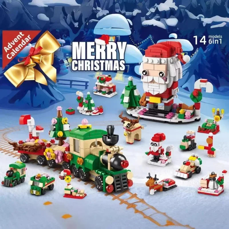 DIY Christmas Building Blocks Advent Calendar Set Holiday Surprise Toy Box for Kids Xmas Bricks Gift Childrens Creative Play
