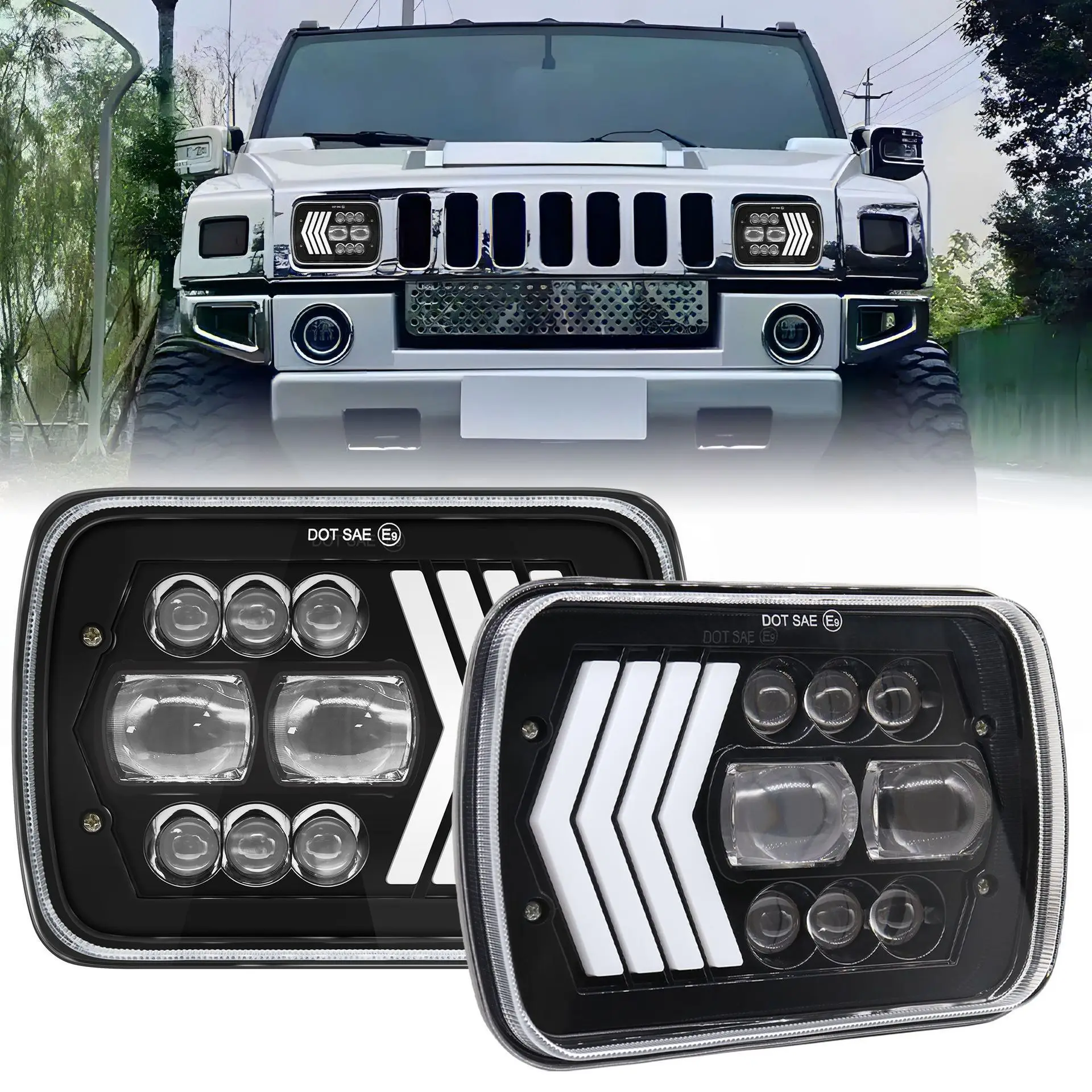 

5x7 Inch LED Work Light Square Headlight with Arrow Signal Light Hi Low Beam Off Road Driving Lamp for Off-road vehicle SUV Car