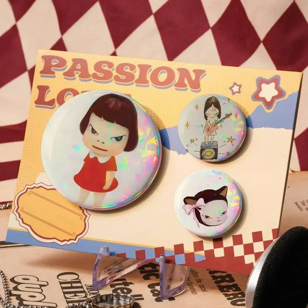 Yoshitomo Nara For Badge Laser Holographic Custom Badge Image Metal Lapel Pin Brooch For Clothing Backpack Decorative