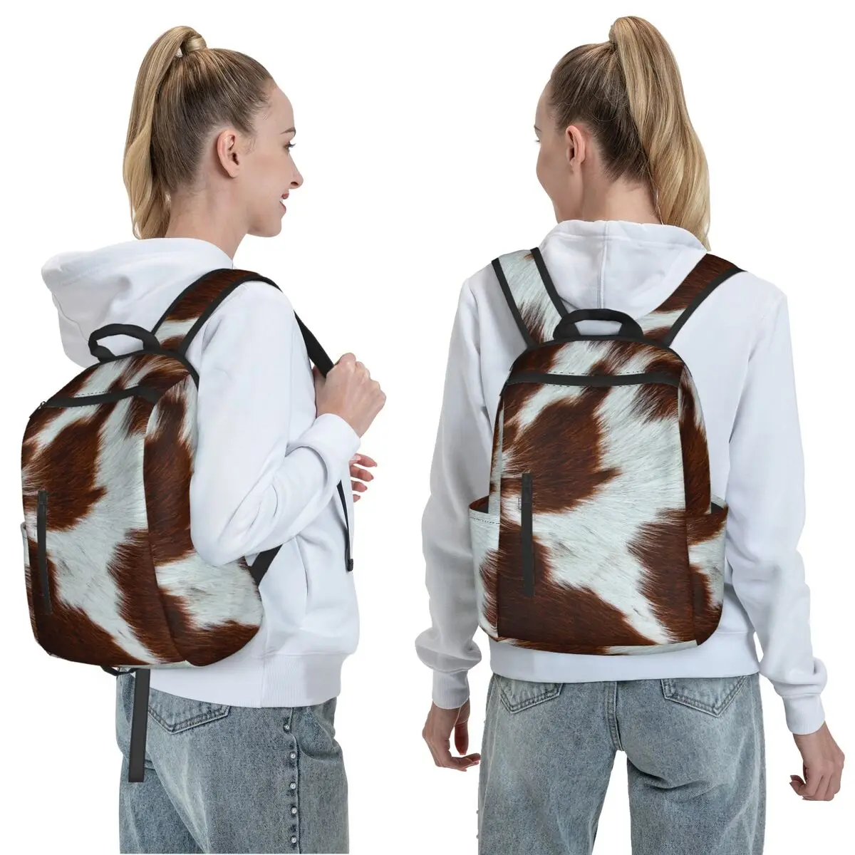 Stylish Cow Fur Cowhide Texture Cow Skin Print Pattern Backpack Daypack Large Capacity Boy Girl BookBag School Bag Shoulder Bags