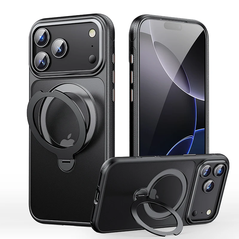 360 ° Drehen Sie die magnetische Halterung der Handyhülle für iPhone 17, 16, 15, 14, 13, Pro Max, transparente, mattierte, stoßfeste Handyhülle