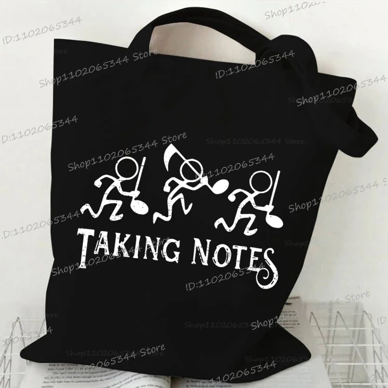 

Vintage Musical Notes Handbag 80s Cassette Tape Pencil Print Canvas Tote Bags Throwback Music Lover Gift Teacher Shoulder Bags