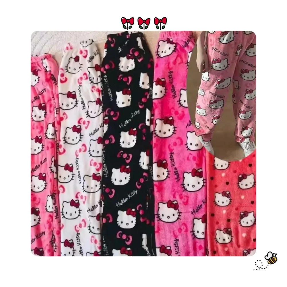 

Sanrio Hello Kitty Flannel Pajamas Y2k Kawaii Anime Women'S Warm Woolen Cartoon Casual Home Pants Autumn Winter Fashion Trouser