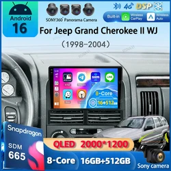 Android 16 Carplay Auto Car Radio For Jeep Grand Cherokee II WJ 1998 - 2004 Navigation GPS Multimedia Player Stereo WIFI+4G 2DIN