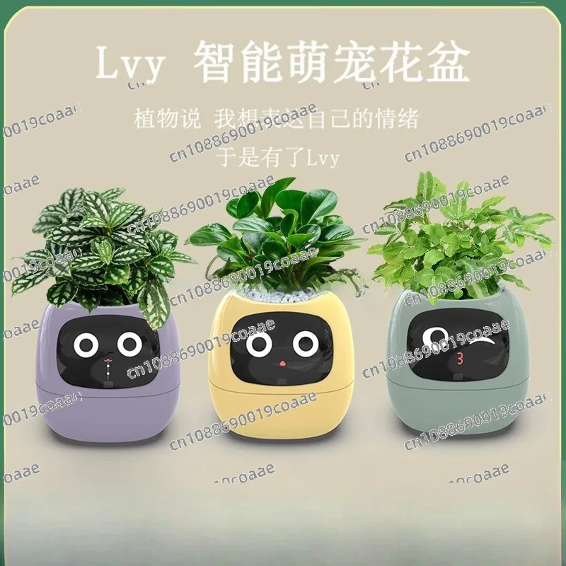 Intelligent Potted Ivy Desktop Green Plant Intelligent Cute Pet interaction Flower Pot Cartoon Expression Plant Emotions English