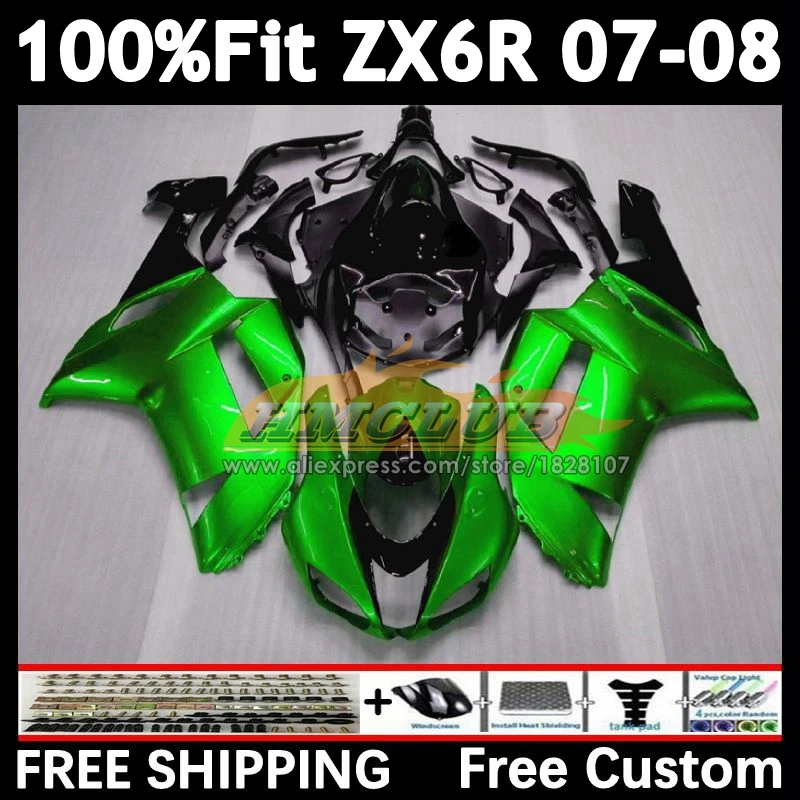 Injection Body For KAWASAKI NINJA ZX 636 6R ZX-6R 2007 2008 157No.160 ZX-636 ZX600 ZX636 ZX-600 pearl green ZX6R 07 08 Fairings