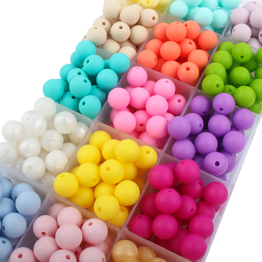 500Pcs 15mm Silicone Beads Baby Round Beads Teether Food Grade Teething Pearl Ball For Necklace Pacifier Chain Jewelry Accessory