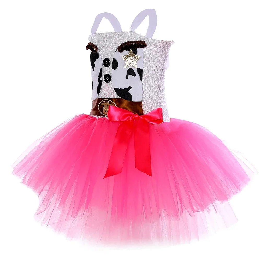 2025 disfraz de Halloween de vaquera rosa para niñas, bata de princesa tutú de fiesta de cumpleaños, tenue de vaquero de vache