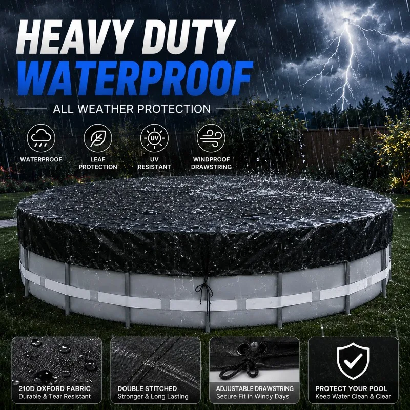 Round Pool Cover Waterproof Dustproof Outdoor Swimming Pool Covers Foldable Dustproof Protection Above Ground Pool Dust Covers