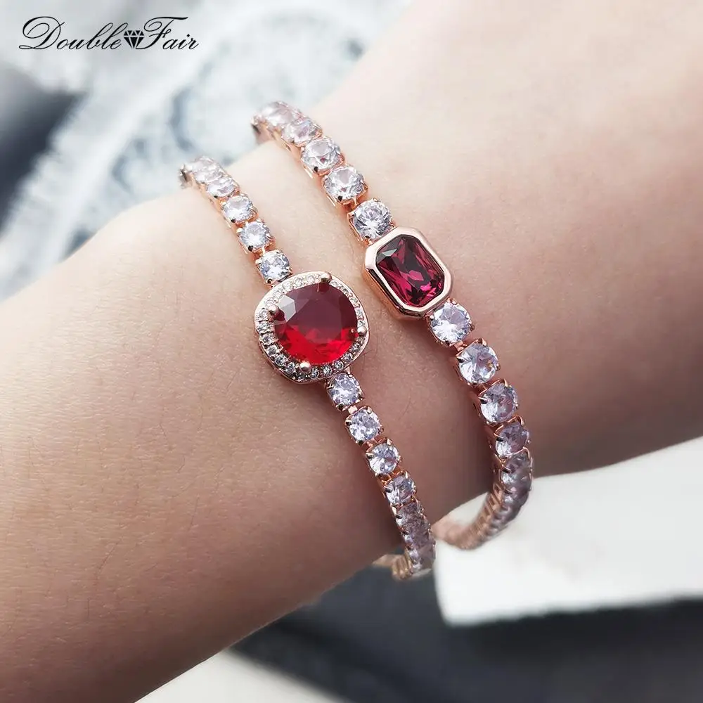 Designer Red Zirconia Short Tennis Bracelets for Women Men Dazzling Crystal Adjustable Chain on Hand Party Daily Gifts Jewelry