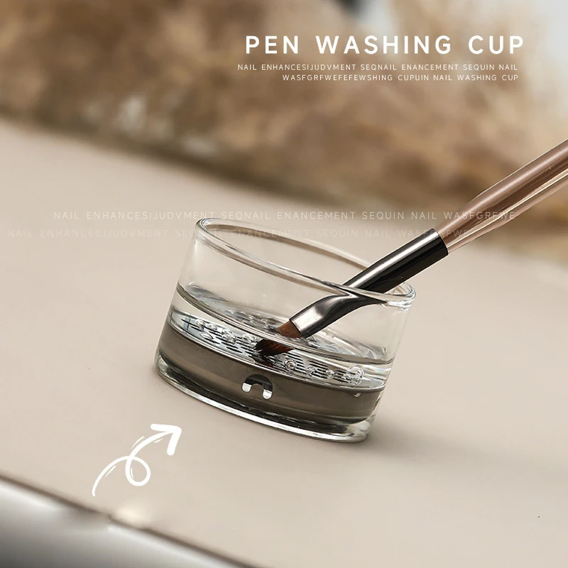 Nail Wash Pen Cup New Glass Crystal Cup Stainless Steel Mesh Filter Cup Sequin Phototherapy Brush Cleaning Manicure Tool