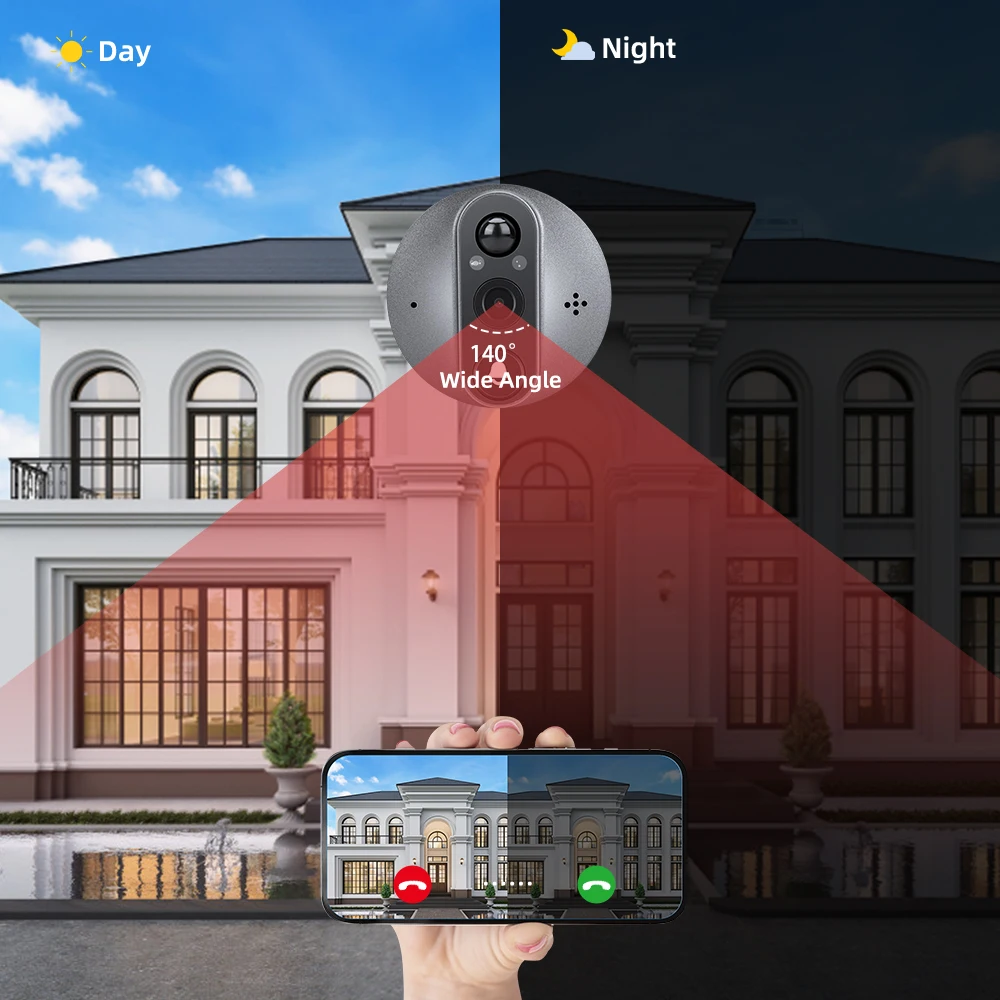 WSDCAM-Cámara de mirilla para puerta, timbre inalámbrico con Wifi, intercomunicador con vídeo Tuya, gran angular de 140 grados, grabación de vídeo y fotos
