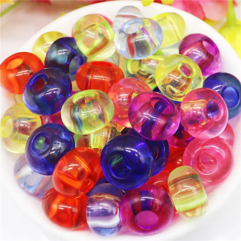 10Pcs Clear Color Beads Resin Murano Charms European Large Hole Beads Fit Bracelet Necklaces Earrings Women Hair Beads