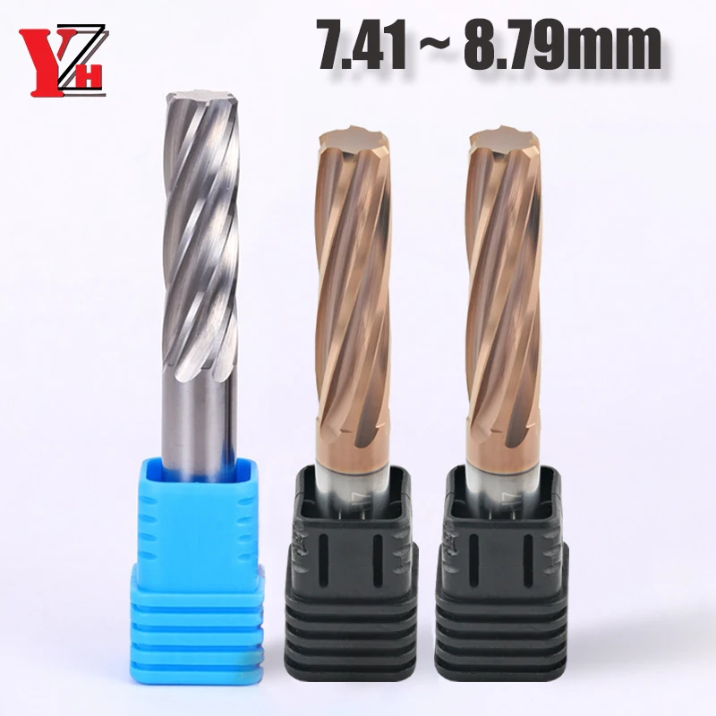 YZH 7.41mm~8.79mm Carbide Machine Reamer HRC50 HRC60 Spiral Groove Tolerance +0+0.005 Harened Steel Metal Cutter CNC Inner Hole