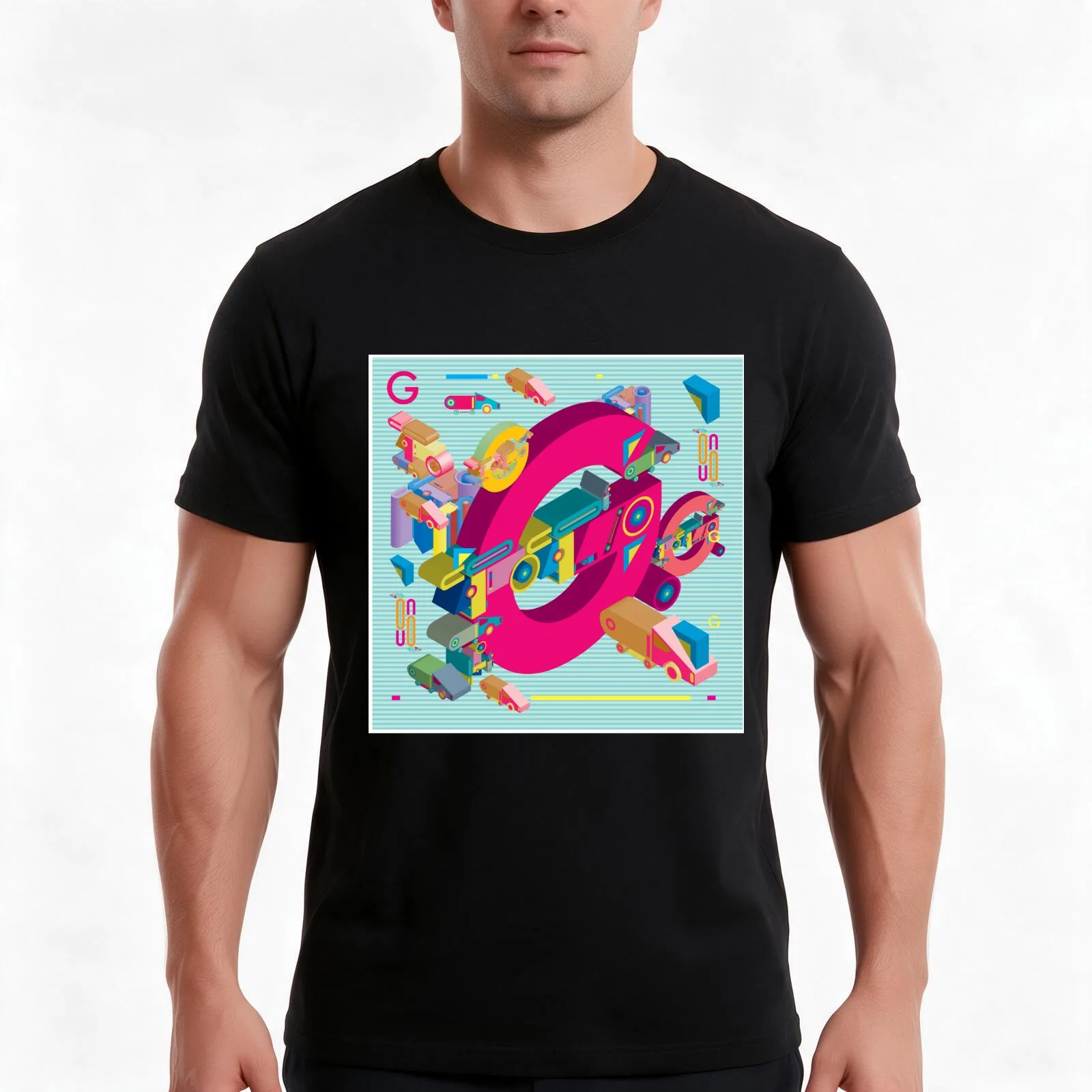 vector alphabet 3D letter G T-Shirt, Summer Casual Cotton Tee, Oversized Streetwear Tops, Vintage Graphic Print, 100% Cotton