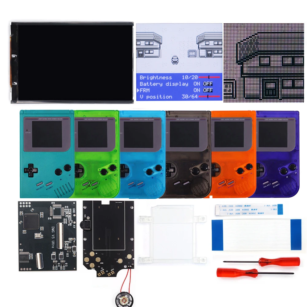 New High Brightness DMG GB IPS V5 Pro LCD Screen Kits For Game Boy.Support Pixel Display Built-in OSD Menu