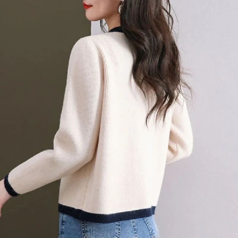 Cardigan brodé pour femmes, pull décontracté, col rond, manches longues, court, tricoté, sauvage, doux, nouvelle collection printemps automne