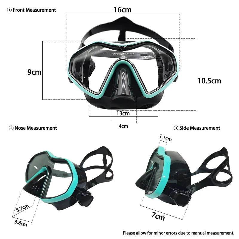 Junhaiins Snorkeling Set Anti-Fog Silicone Tempered Glass Diving Mask, Adult Goggles Leak-Proof Snorkeling Mask for Man