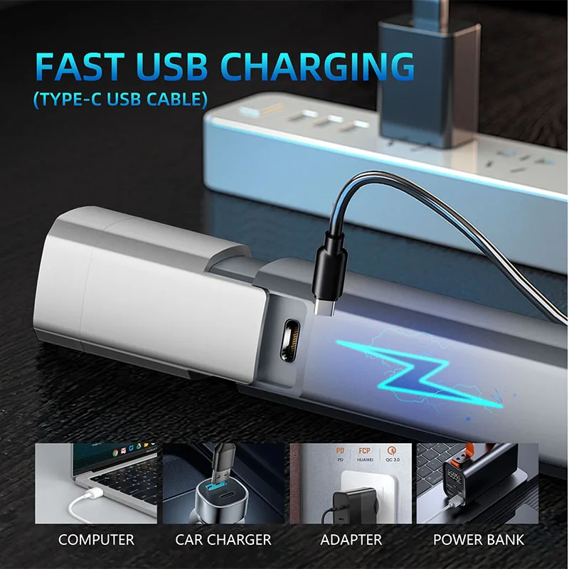 Super Bright LED+COB Flashlight Type-C USB Rechargeable Flashlights 3 Lighting Modes Emergency Light Outdoor Waterproof Torch