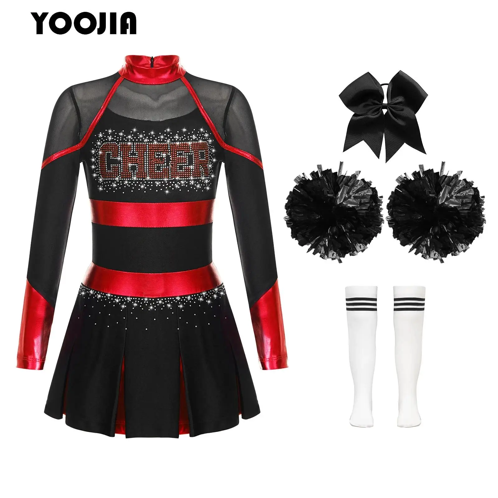 

Rhinestones Cheerleading Uniforms for Kids Girl School Cheer Dance Outfit Cheerleader Costume Halloween School Carnival Dress Up